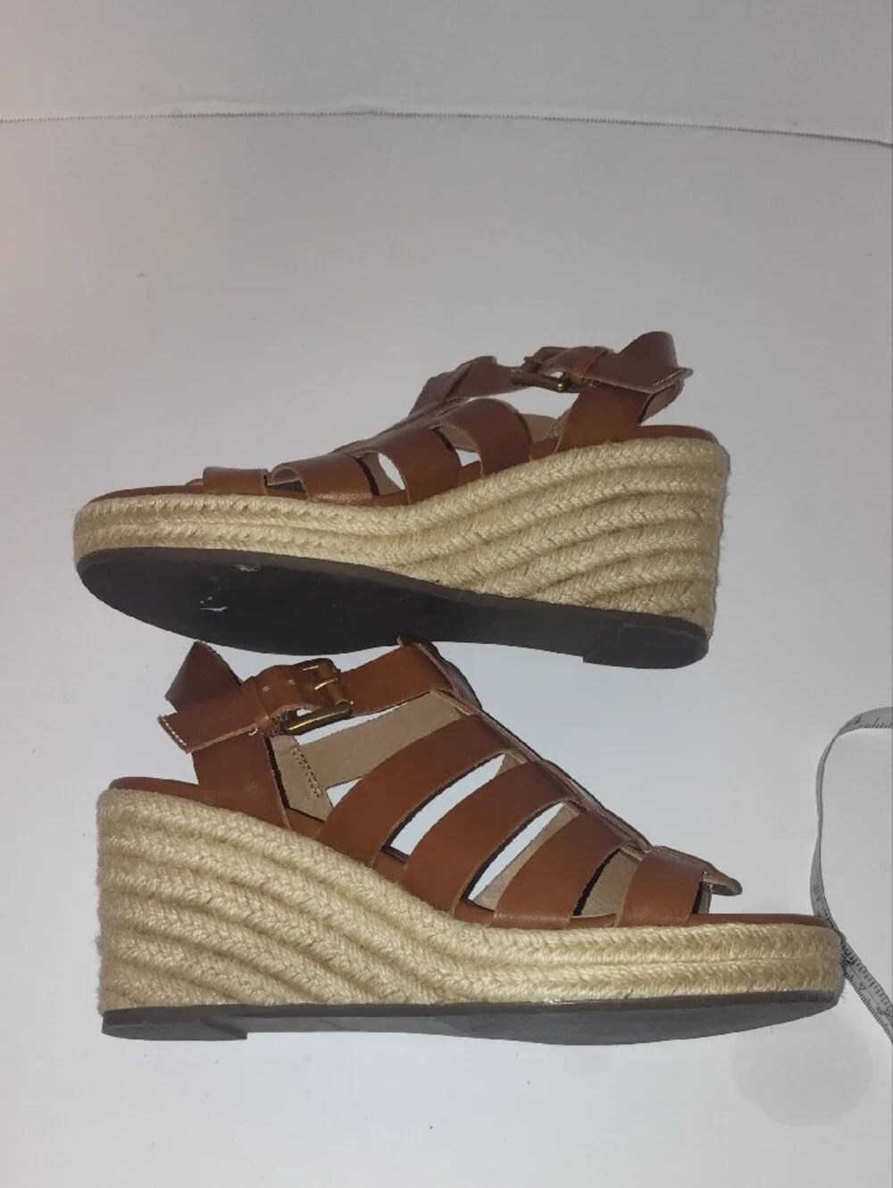 Vionic Tan Brown Wedge Sandals with Espadrille Sole